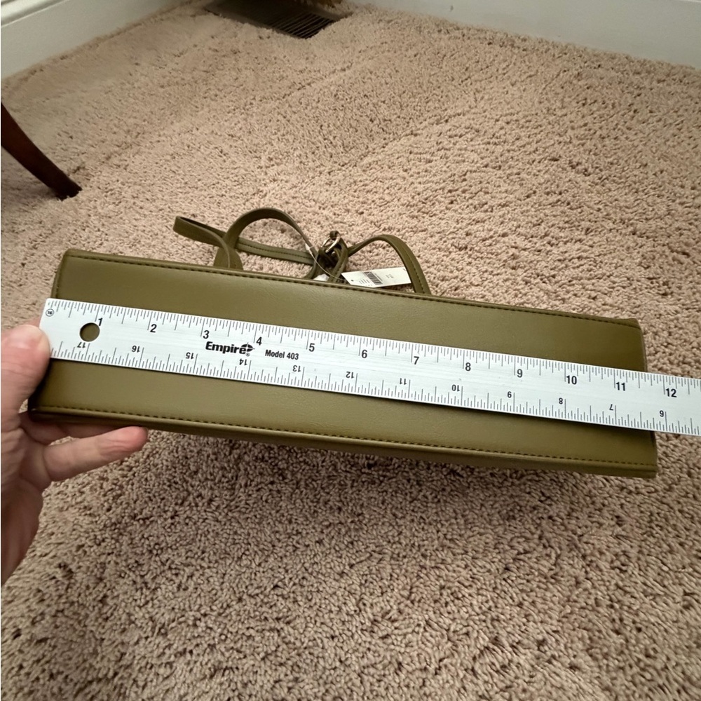 NWT new Anthropologie faux leather east west bag purse moss Green olive + mini - Picture 16 of 16